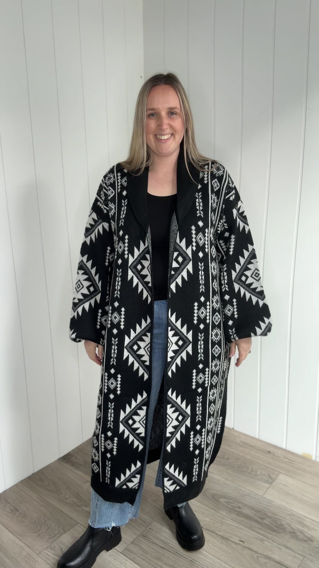 Lennox Western Style Coatigan- BLACK & WHITE