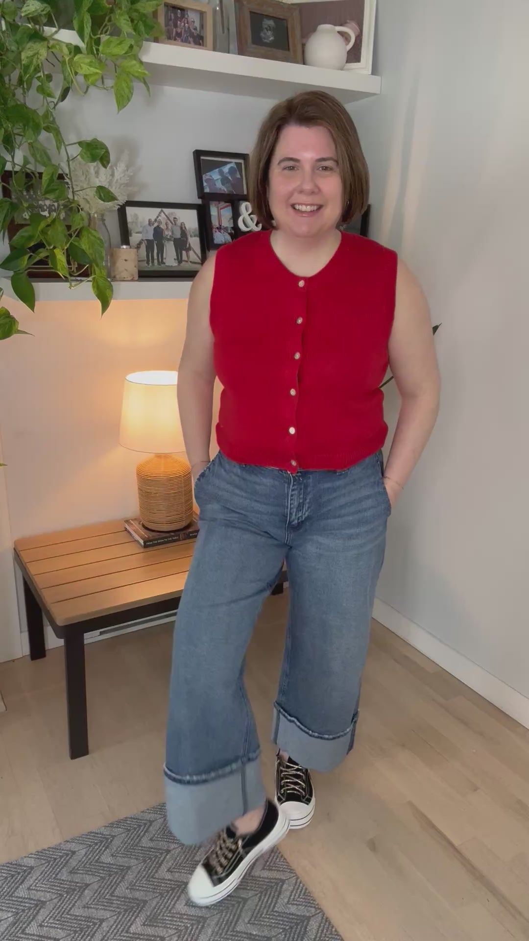 Lush Knit Button Down Short Sleeve- RED