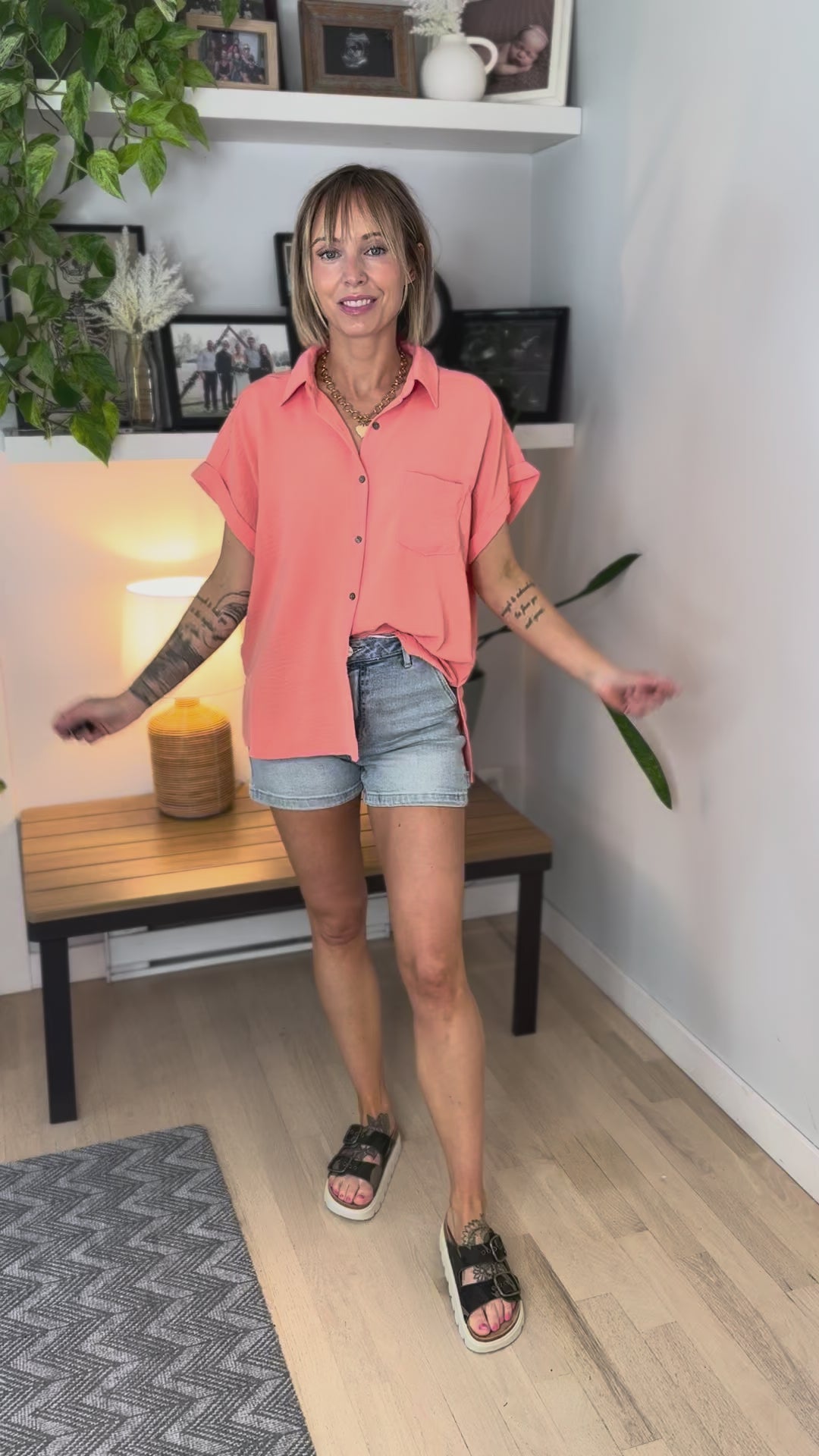 Taya Button Down Short Sleeve- CORAL