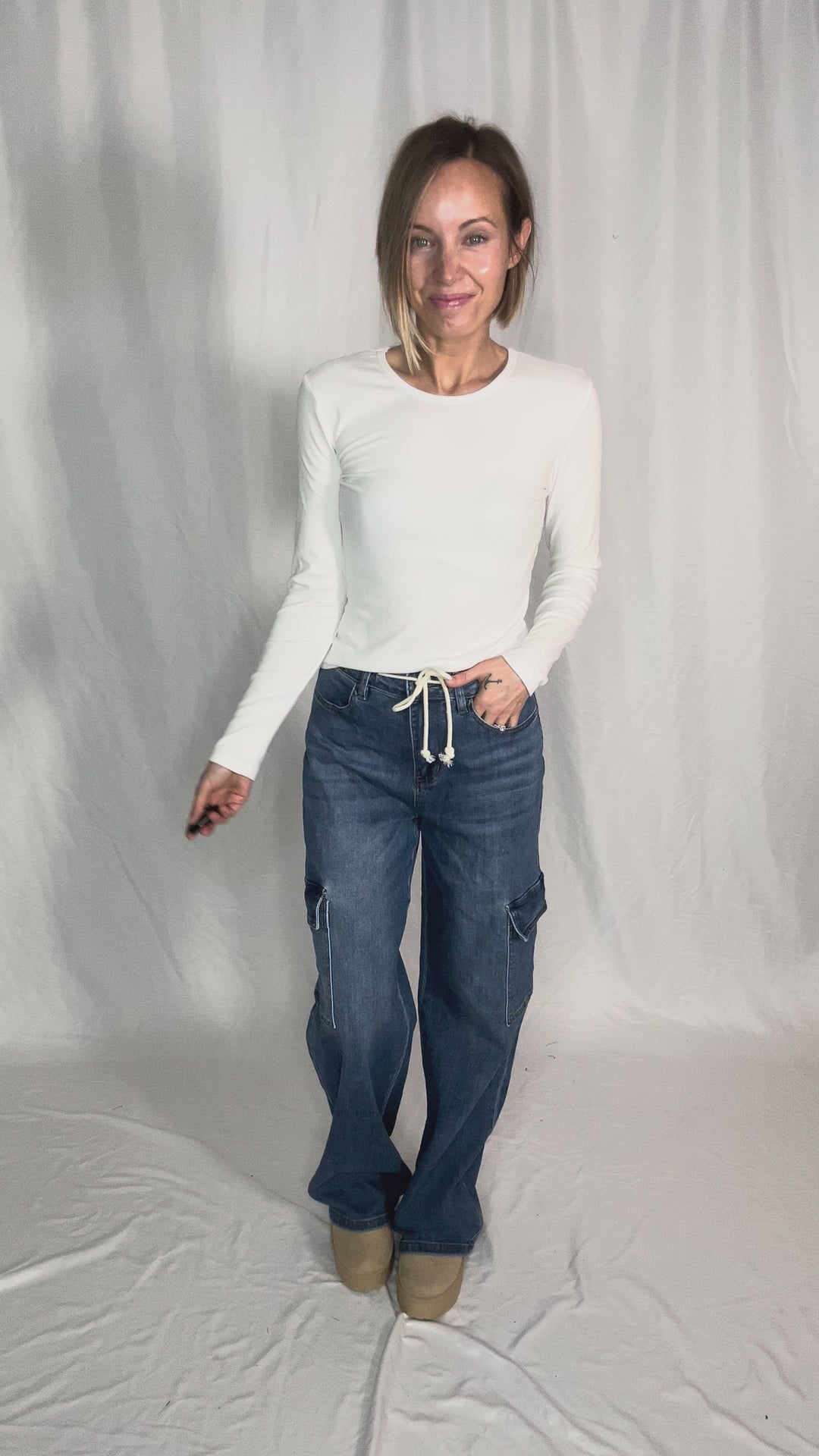 Tazz Drawstring Cargo Pant- DENIM