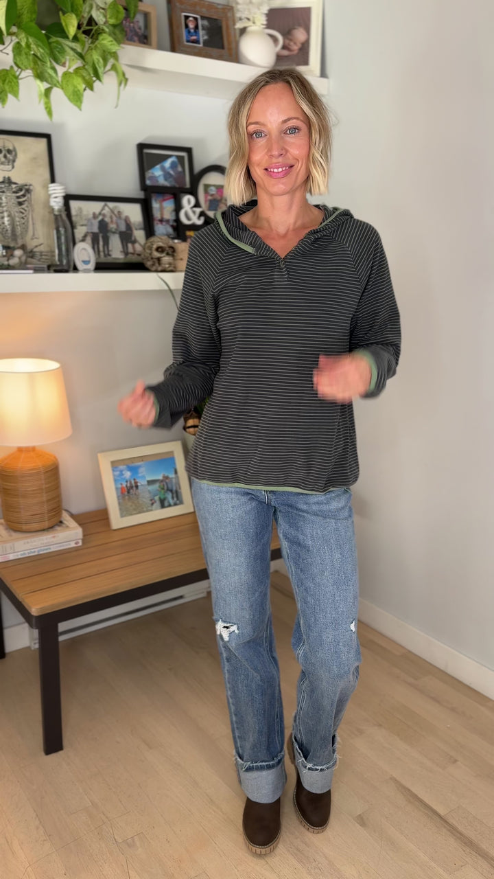 Aster Microfleece Hooded Henley Pullover- SAGE GREEN