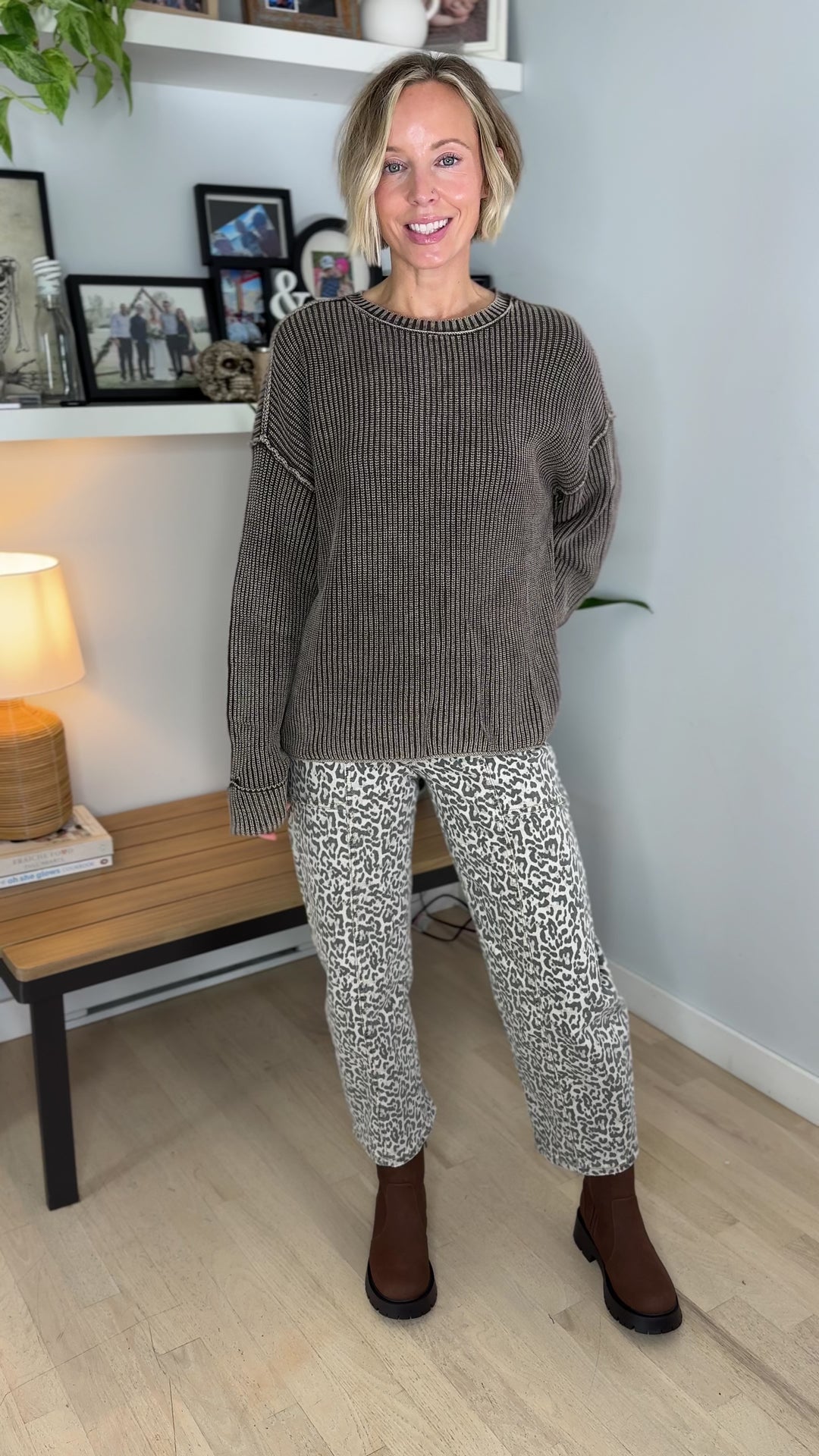 Melody Washed Cotton Ribbed Sweater- DARK BROWN