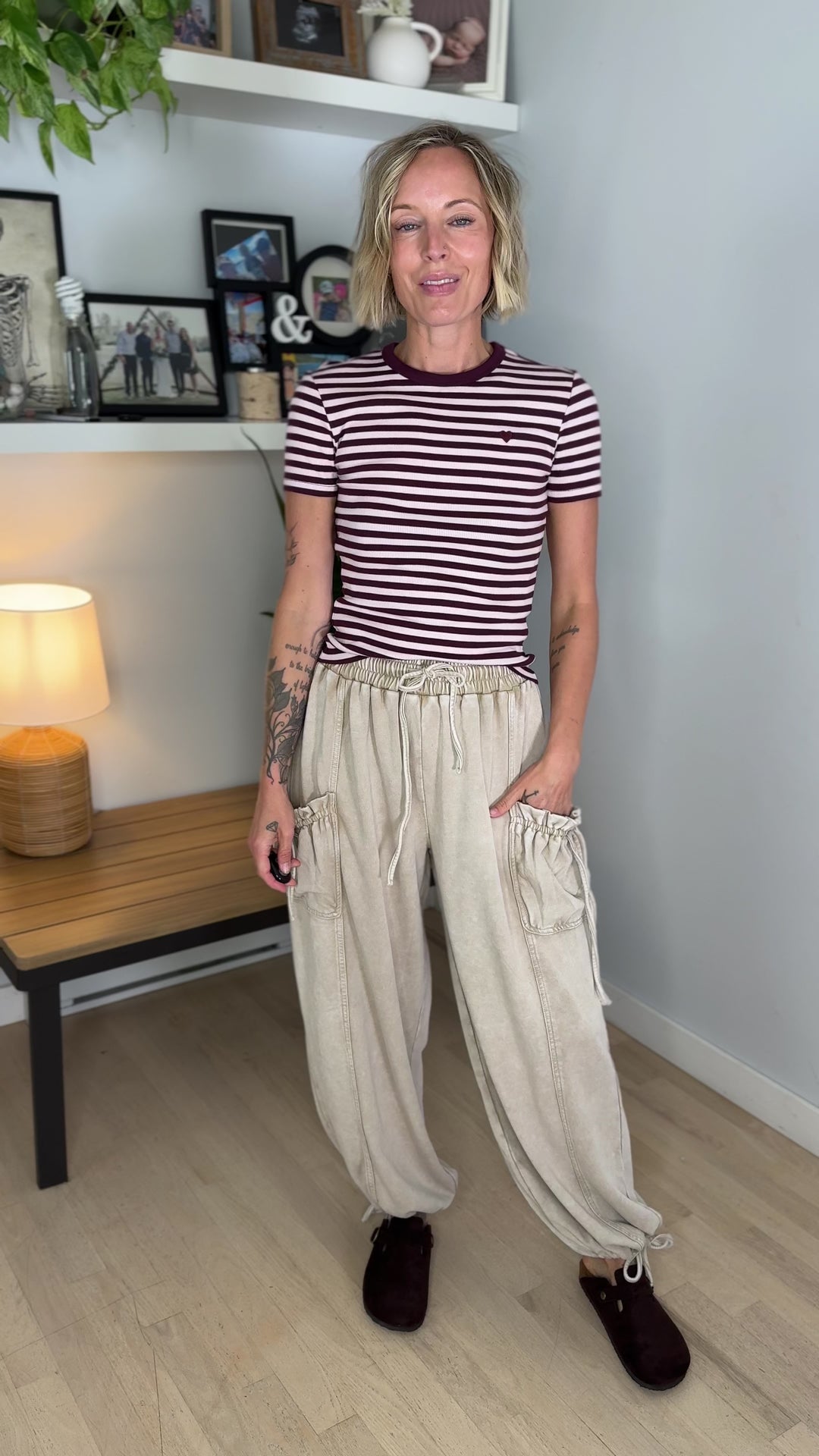 Only Val Organic Cotton Short Sleeve Top- FIG STRIPE HEART