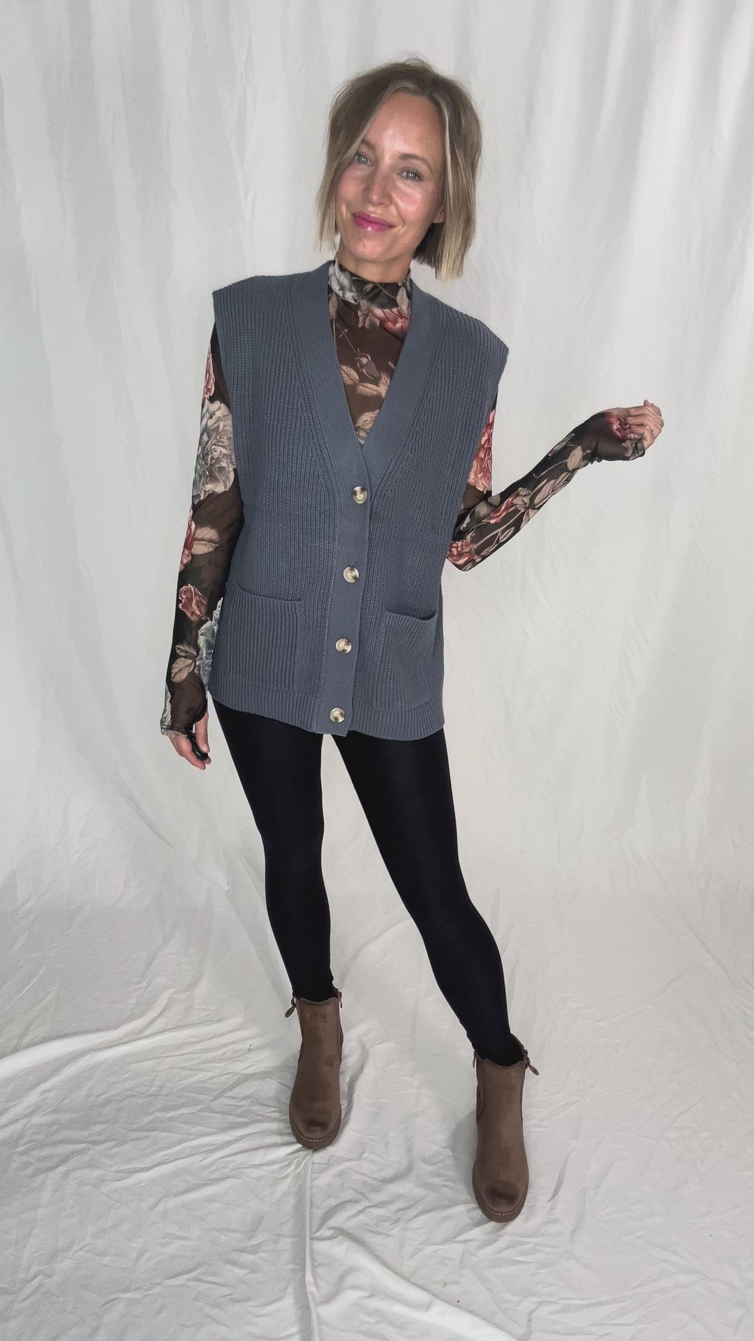 Dallas Chunky Knit Varsity Style Sweater- DENIM