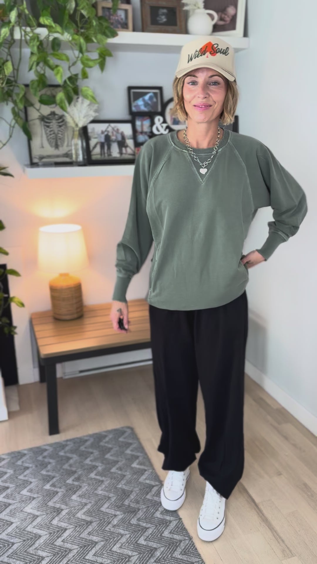 Juliet Washed Tunic Sweatshirt- ARMY GREEN