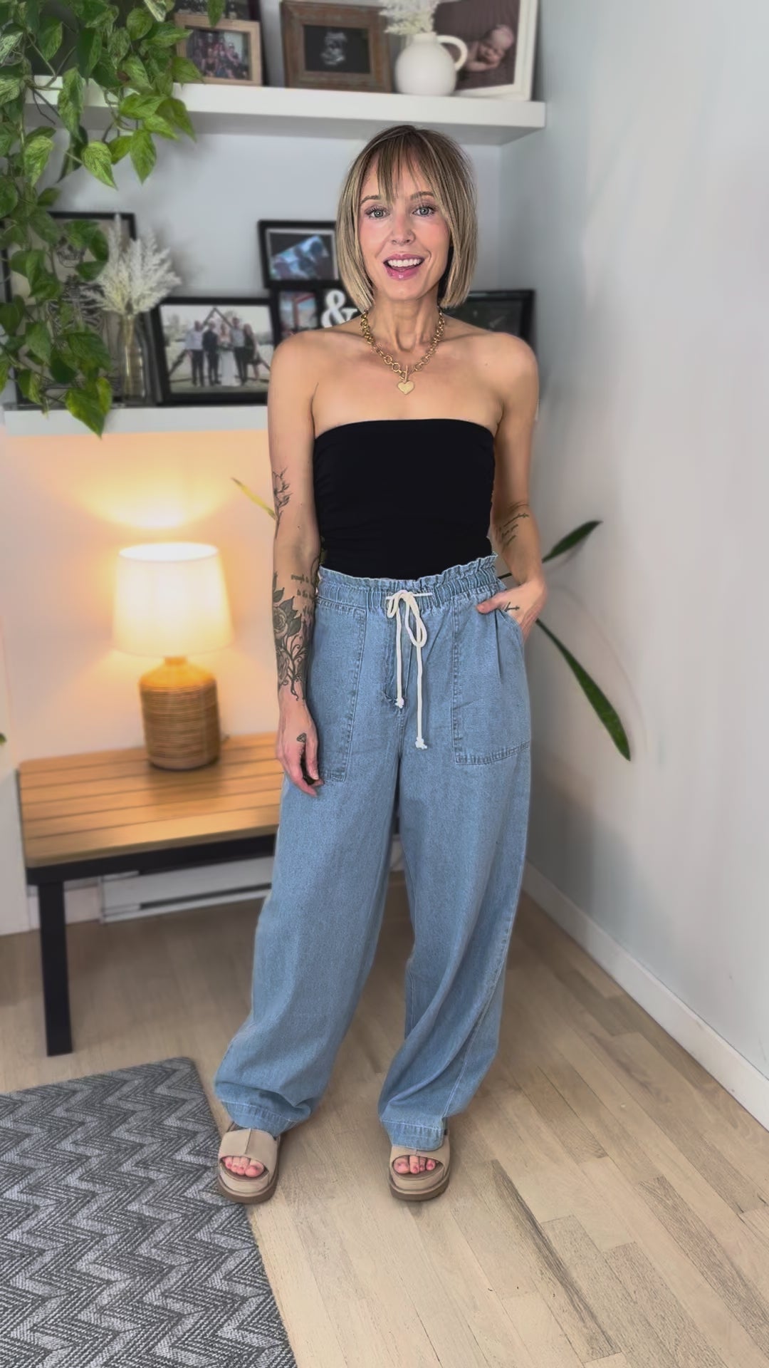 Golden Hour Tie Waist Pants- LIGHT BLUE DENIM