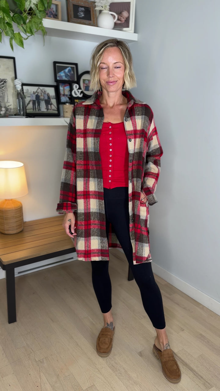 Renfrew Plaid Shacket- RED/IVORY