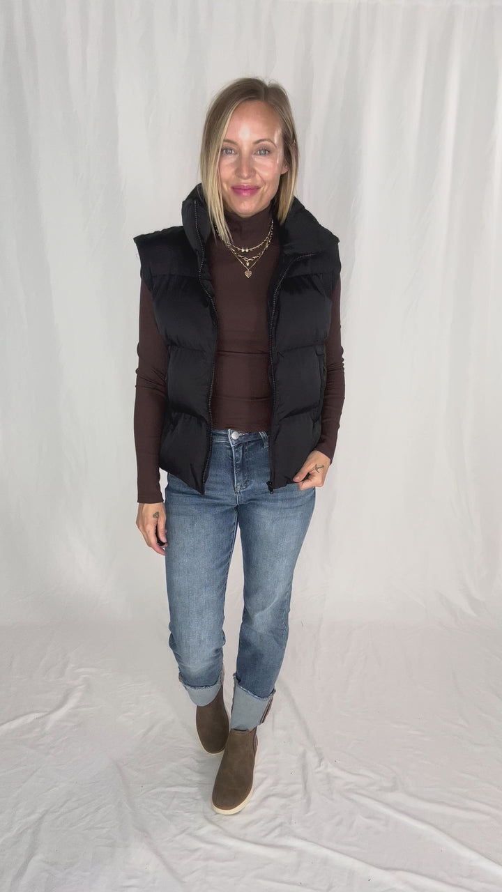 MONO B Linley Ribbed Mock Neck- ESPRESSO