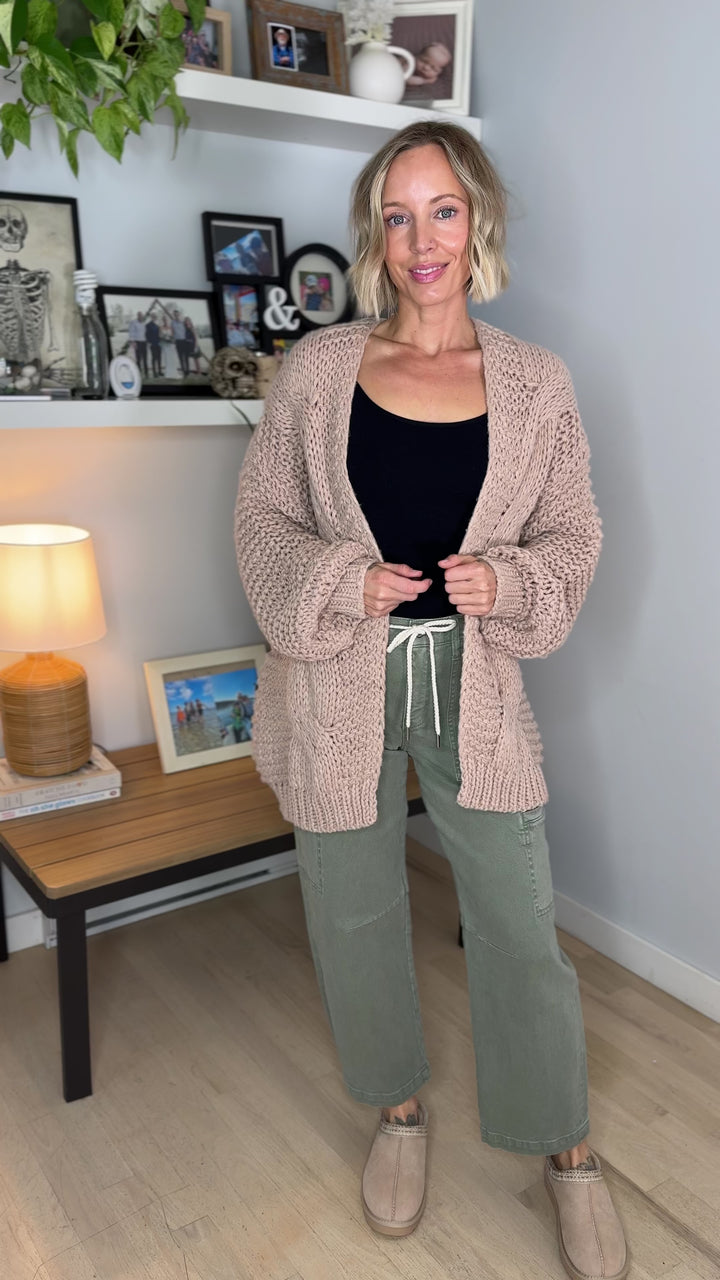 Odessa Chunky Cable Cardigan- LATTE