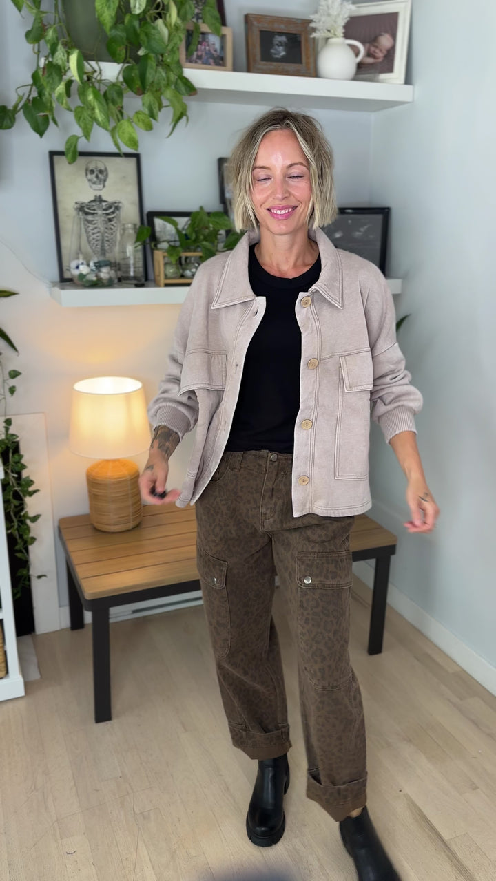 Ryanne Washed Fleece Shacket- MOCHA