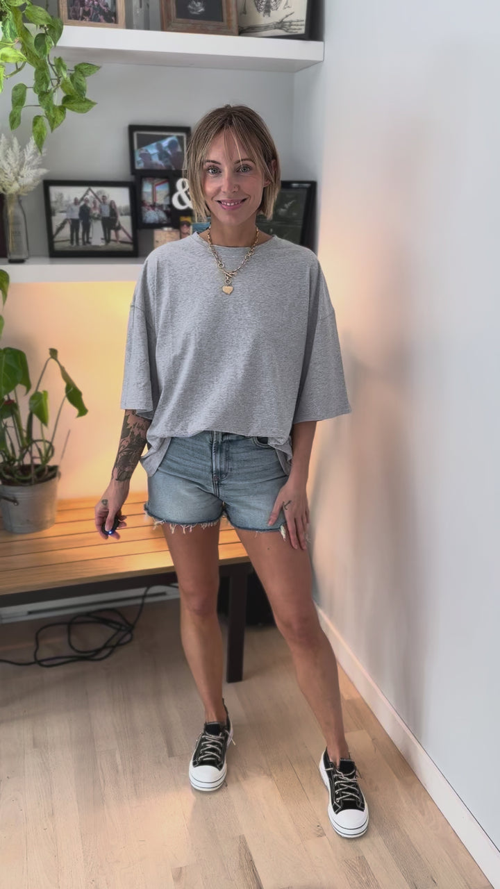 Kaya Cotton Boyfriend Tee- HEATHER GREY