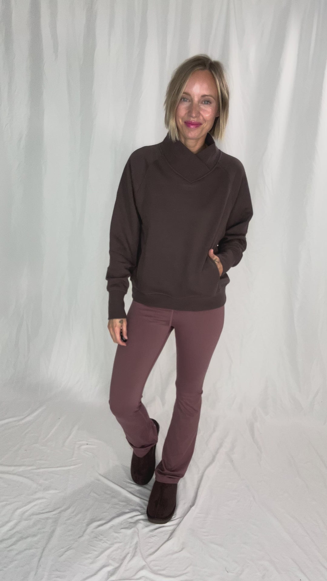 MONO B Heartline Fleece Mock Neck Sweater- ESPRESSO
