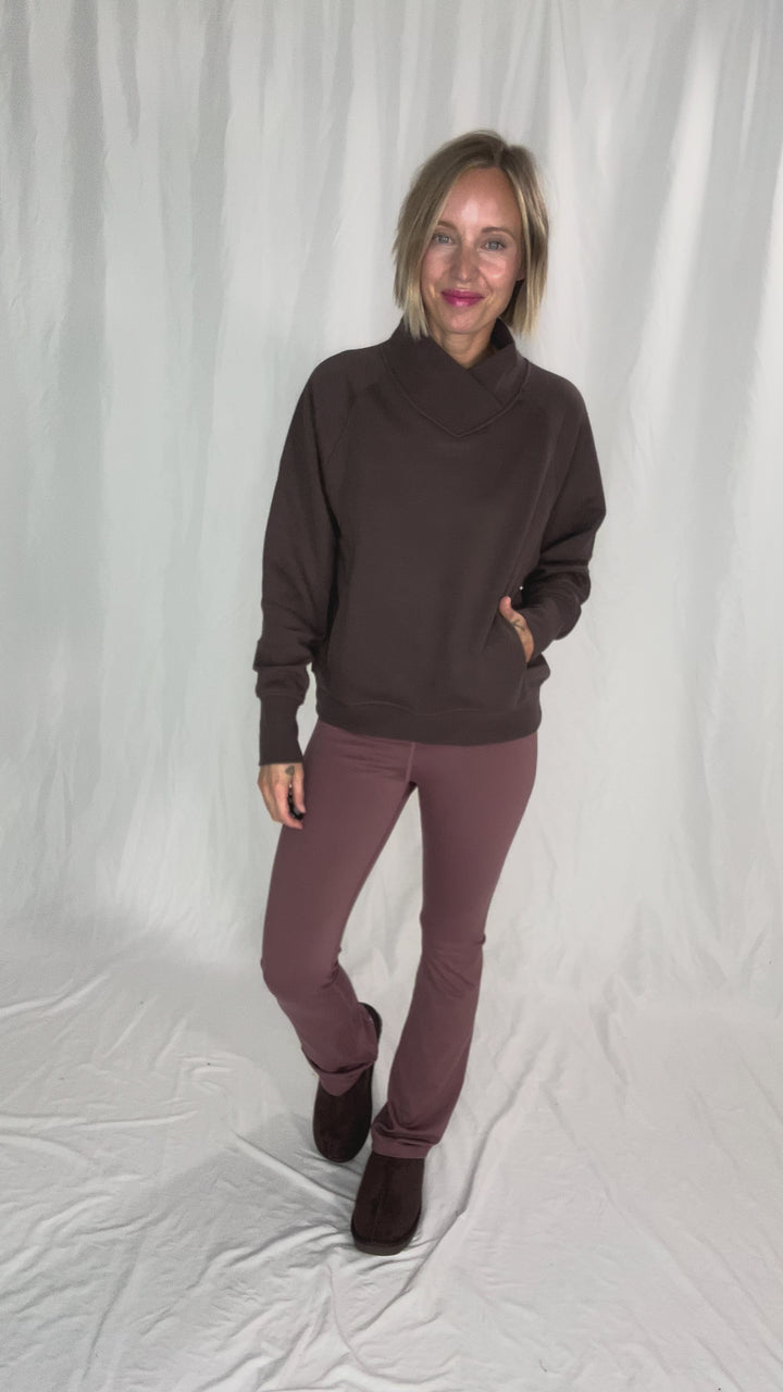MONO B Heartline Fleece Mock Neck Sweater- ESPRESSO
