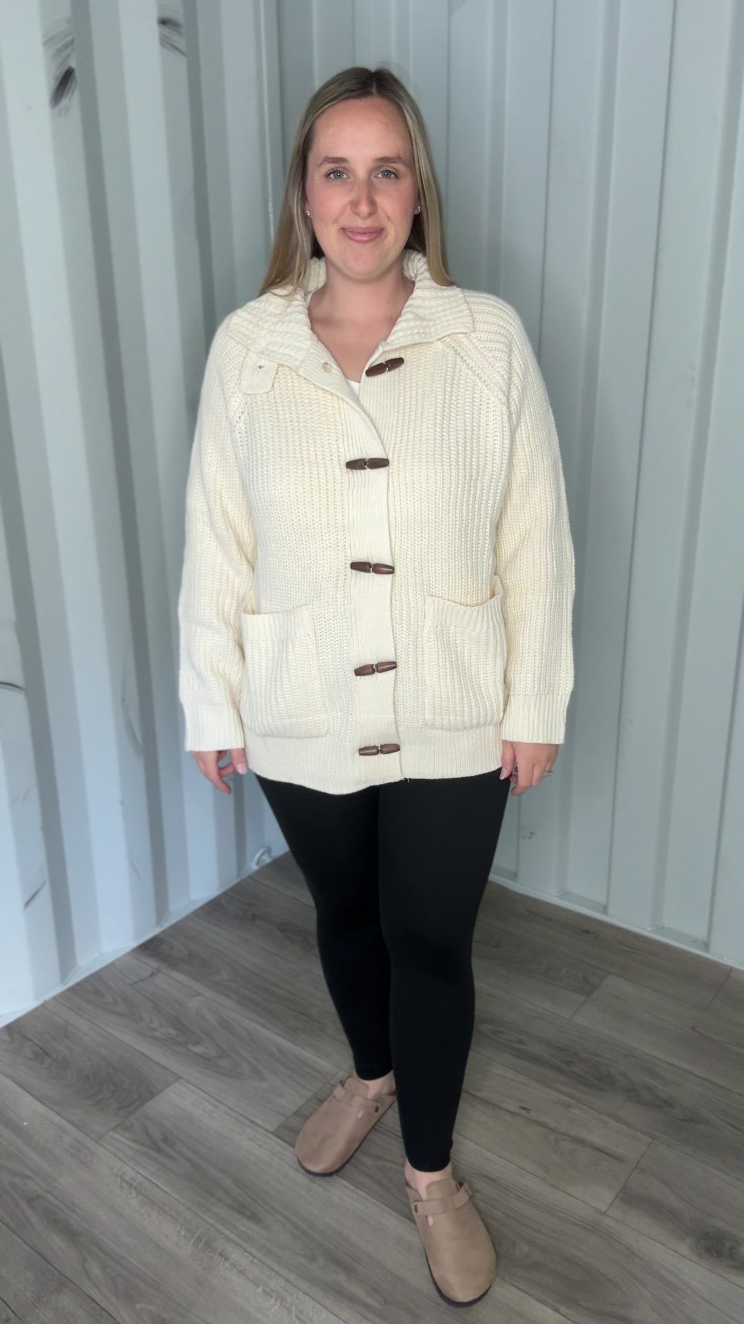 Palms Toggle Chunky Knit  Long Line Coatigan- IVORY