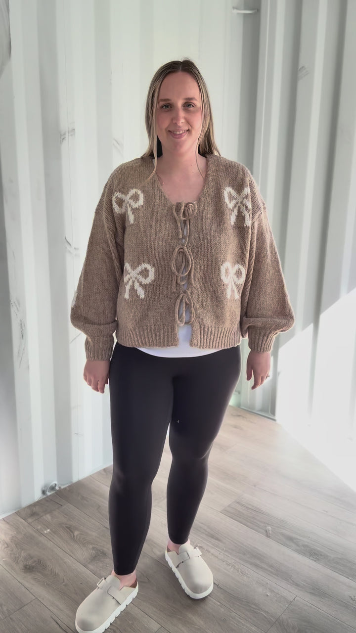 Pinella Ribbon Cardigan- TAUPE