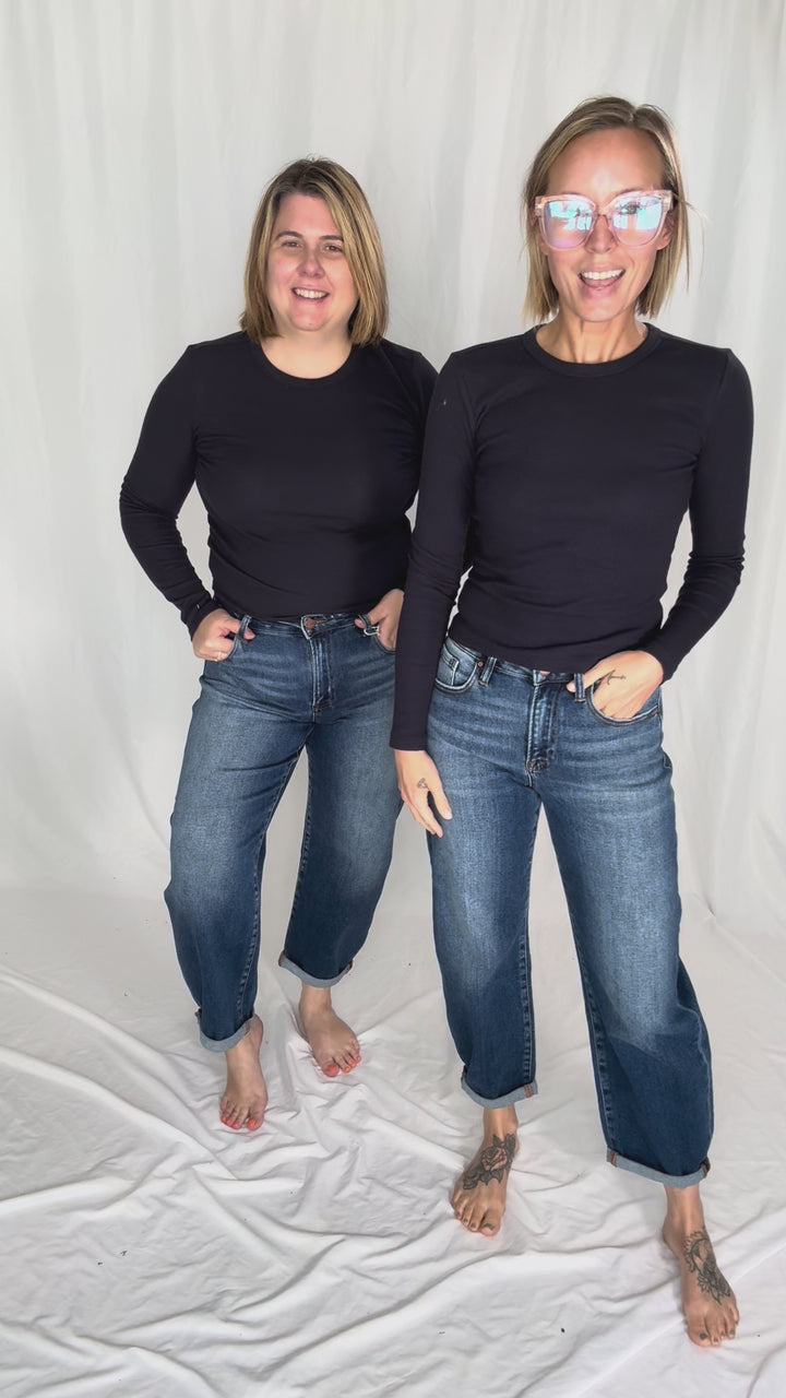 RISEN Amber High Rise Slim Barrel Jean- DARK