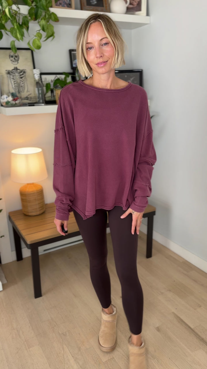 Mono B Jacey Classic Cotton Pullover- ROSEWOOD