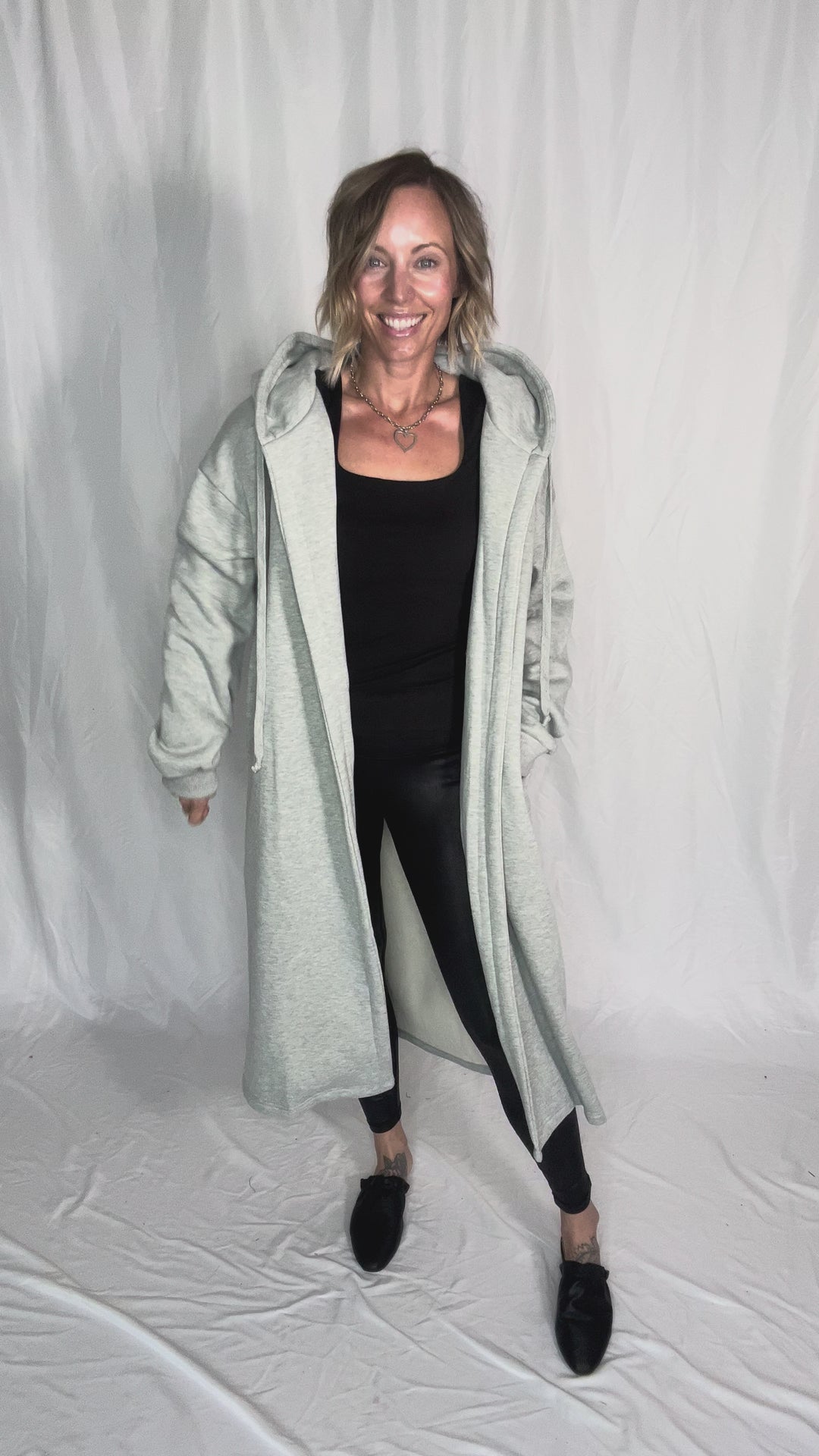 Opalite Sweatshirt Cardigan- HEATHER GREY