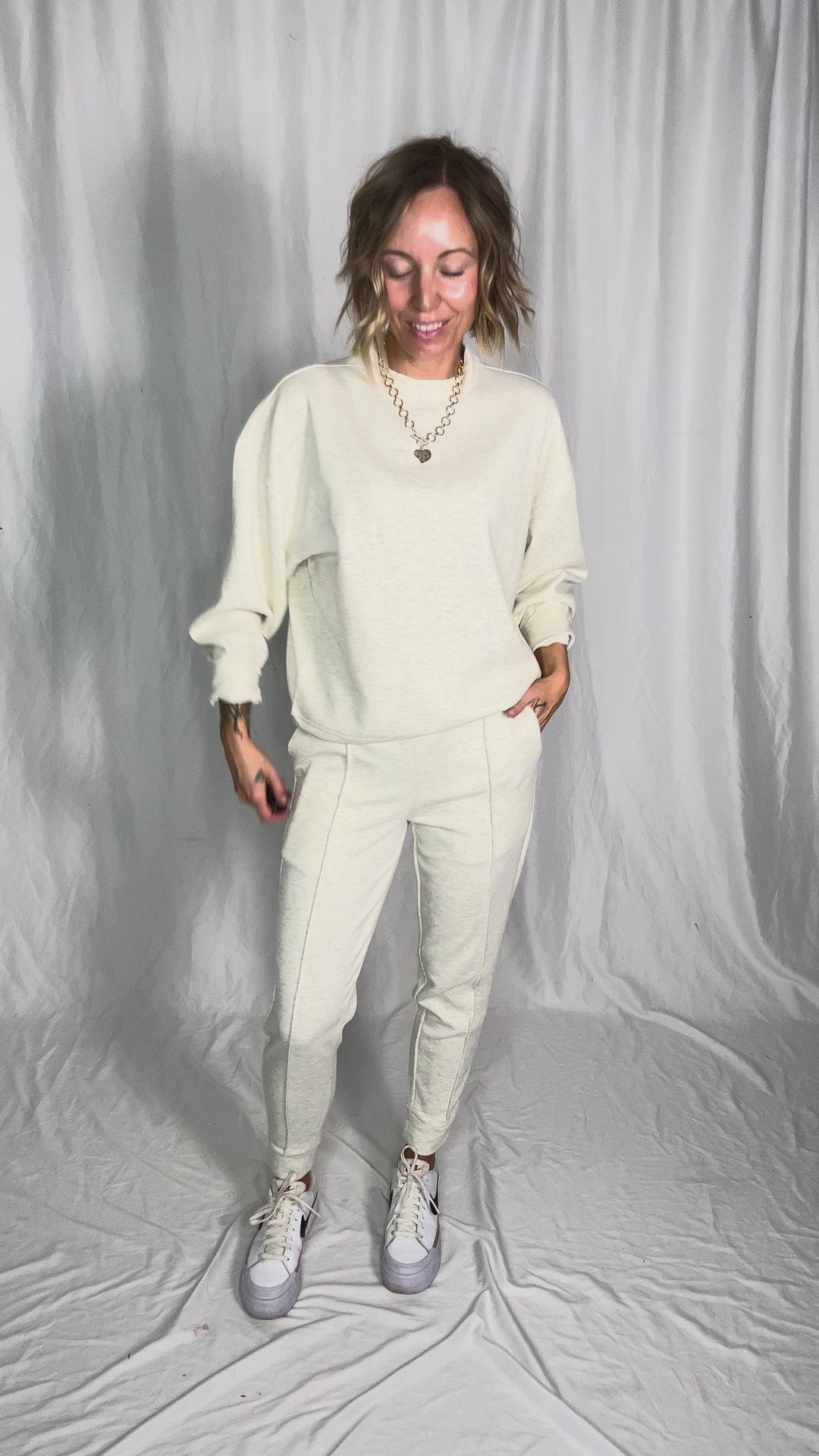 Sandra Scuba Mock Neck And Pullover Jogger Set- VANILLA