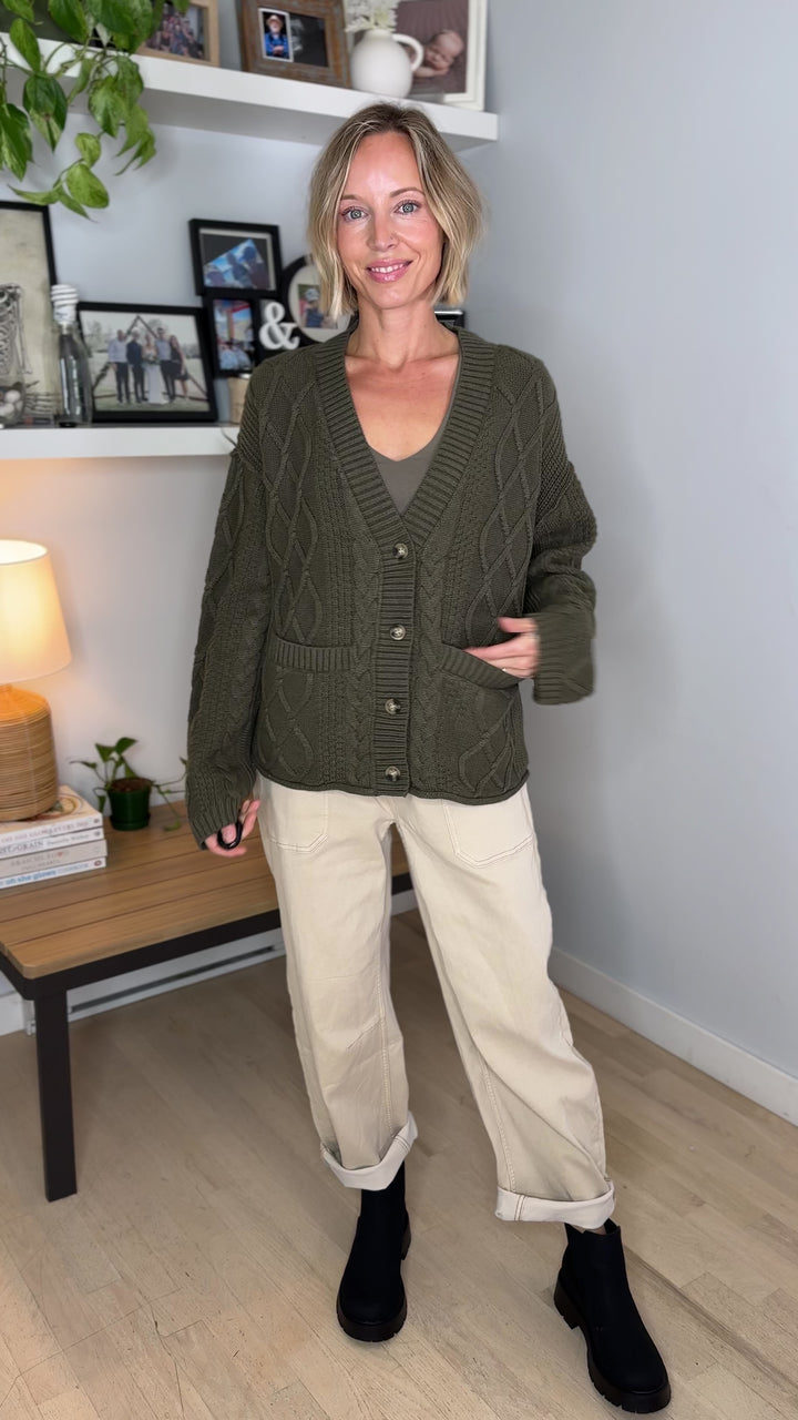 THREAD & SUPPLY Harbor Cardigan- DUSTY OLIVE
