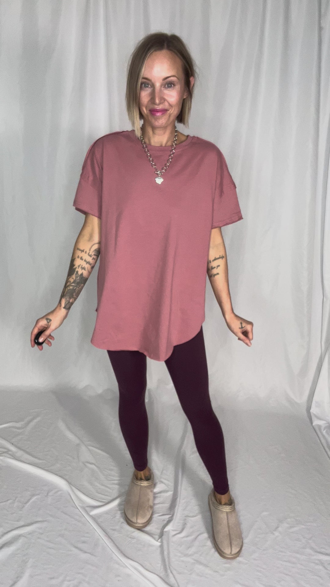 Joey Washed Cotton Boyfriend Tee- MAUVE