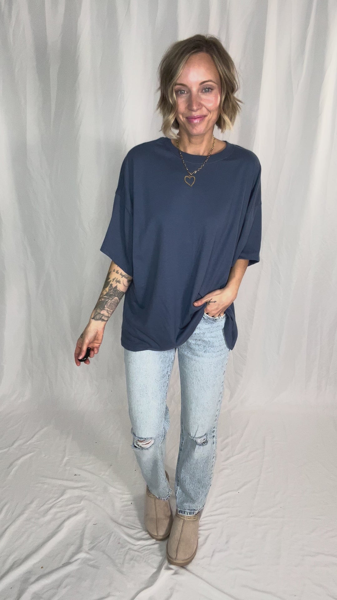 Snow Cap Oversized Cotton Tee- DUSTY NAVY