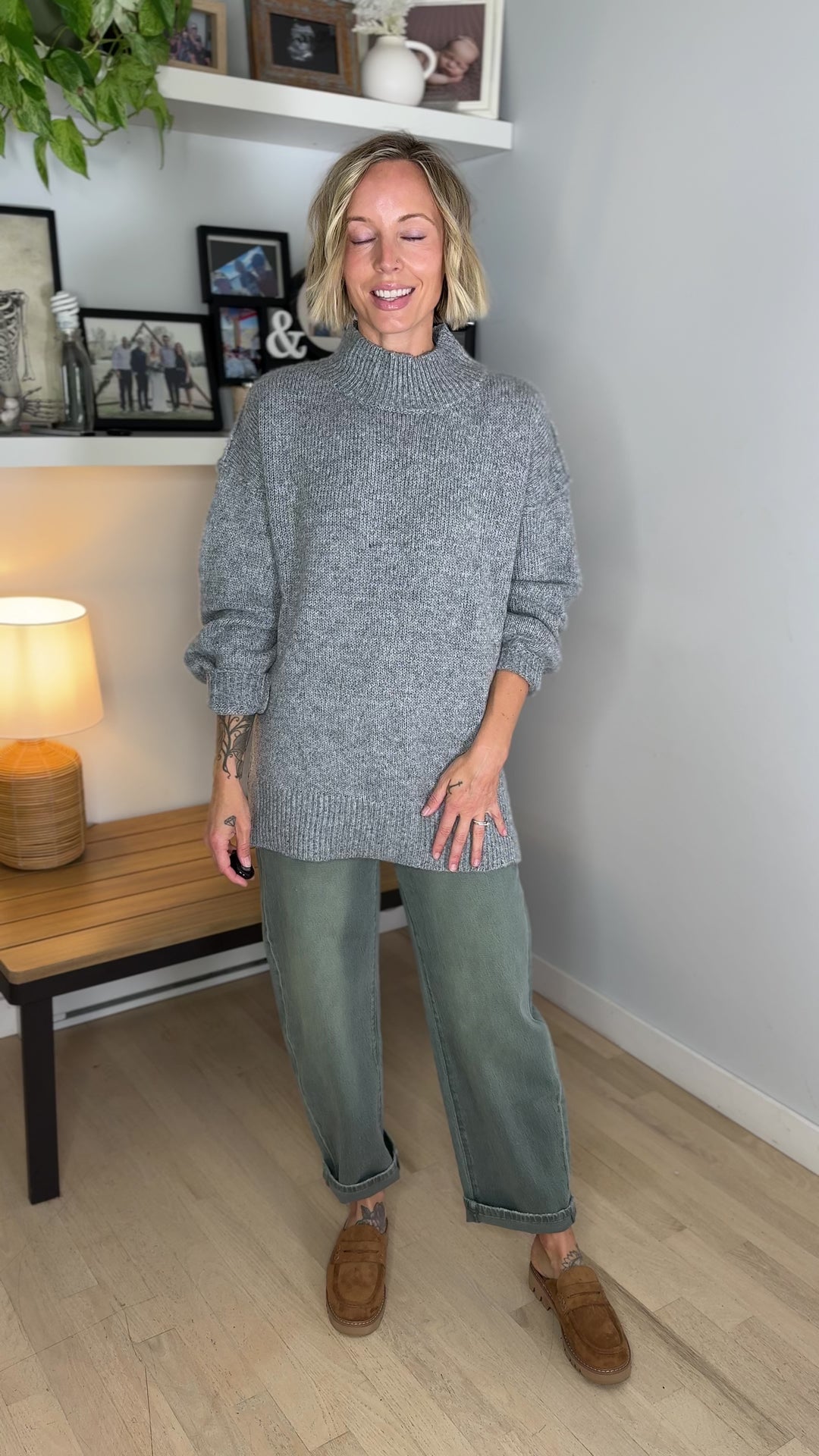 Forage Mockneck Oversized Sweater- HEATHER GREY