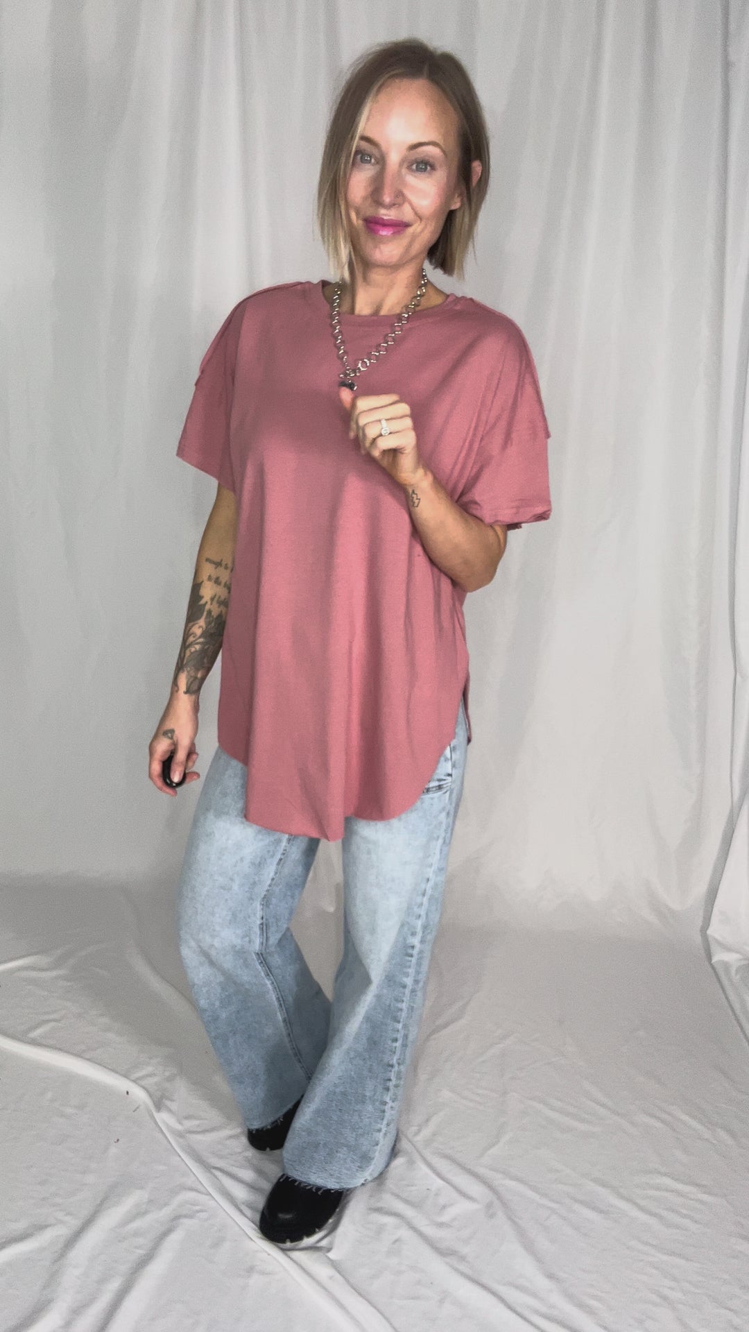 Joey Washed Cotton Boyfriend Tee- MAUVE