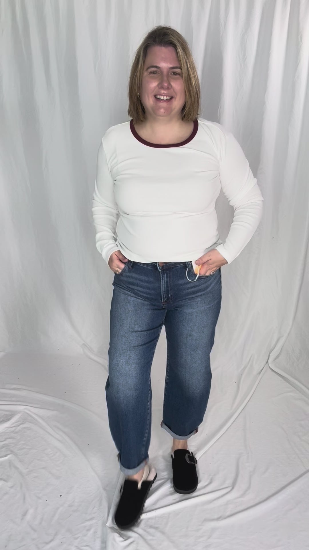 ONLY Organic Cotton Ribbed Maye Long Sleeve- WHITE/PORT