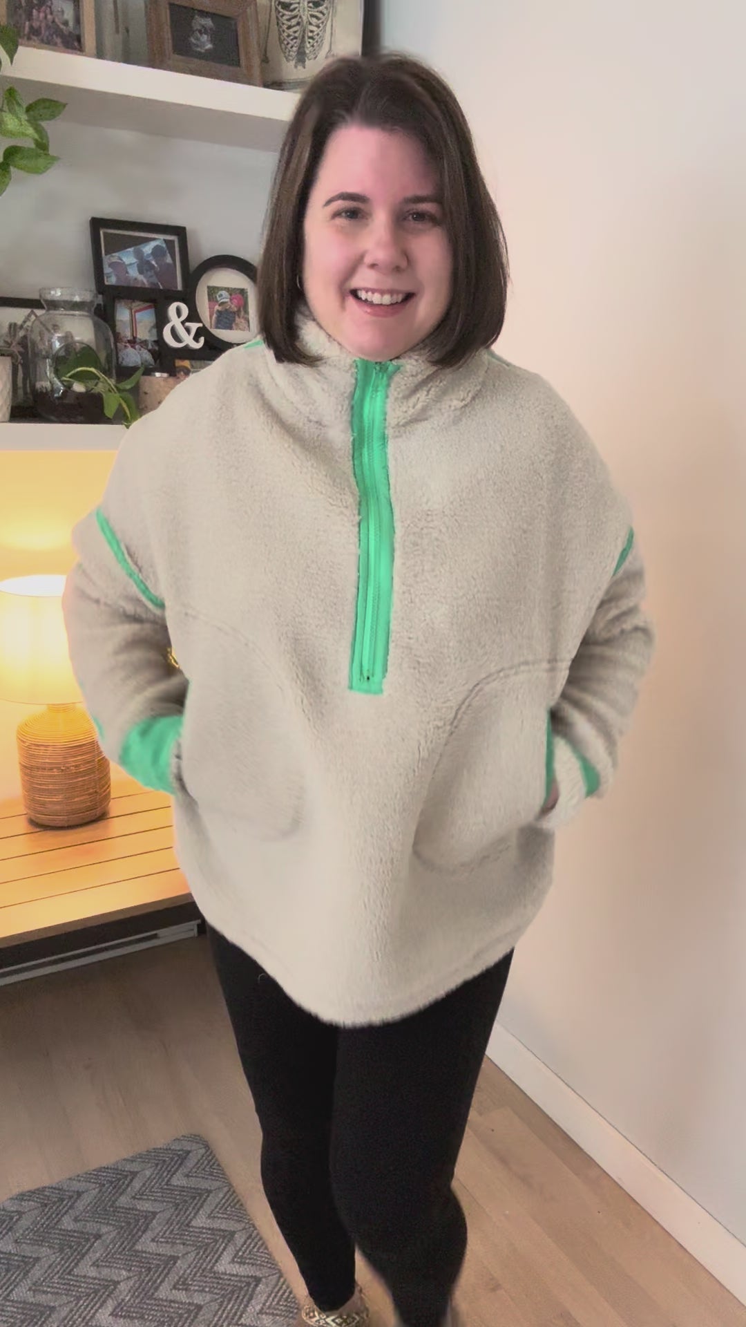 Marlow Fleece 1/2 Zip Pullover- OATMEAL/GREEN