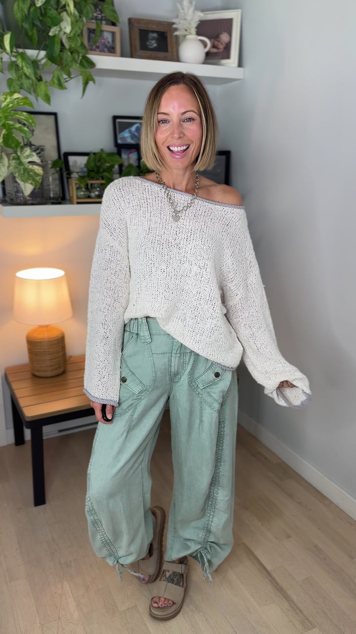 Harvest Colorblock Trim Sweater- OATMEAL