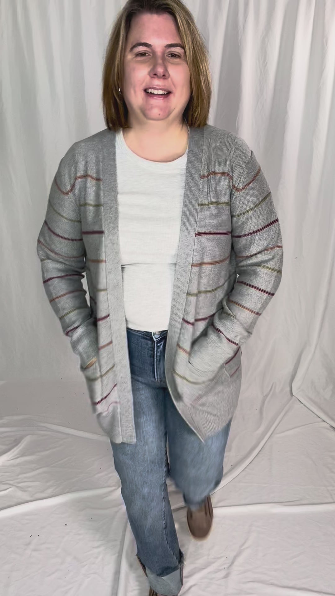 Oakes Stripe Cardigan- HTHR GREY