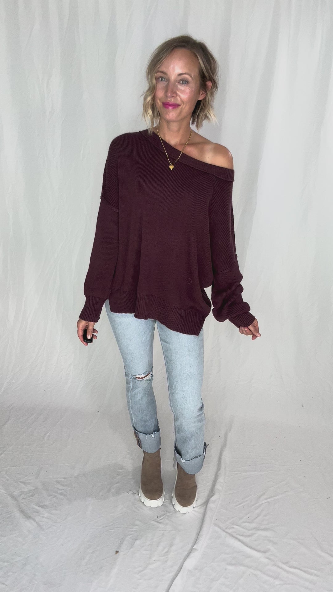Ever Oversized Cotton Exposed Seam Sweater- PLUM
