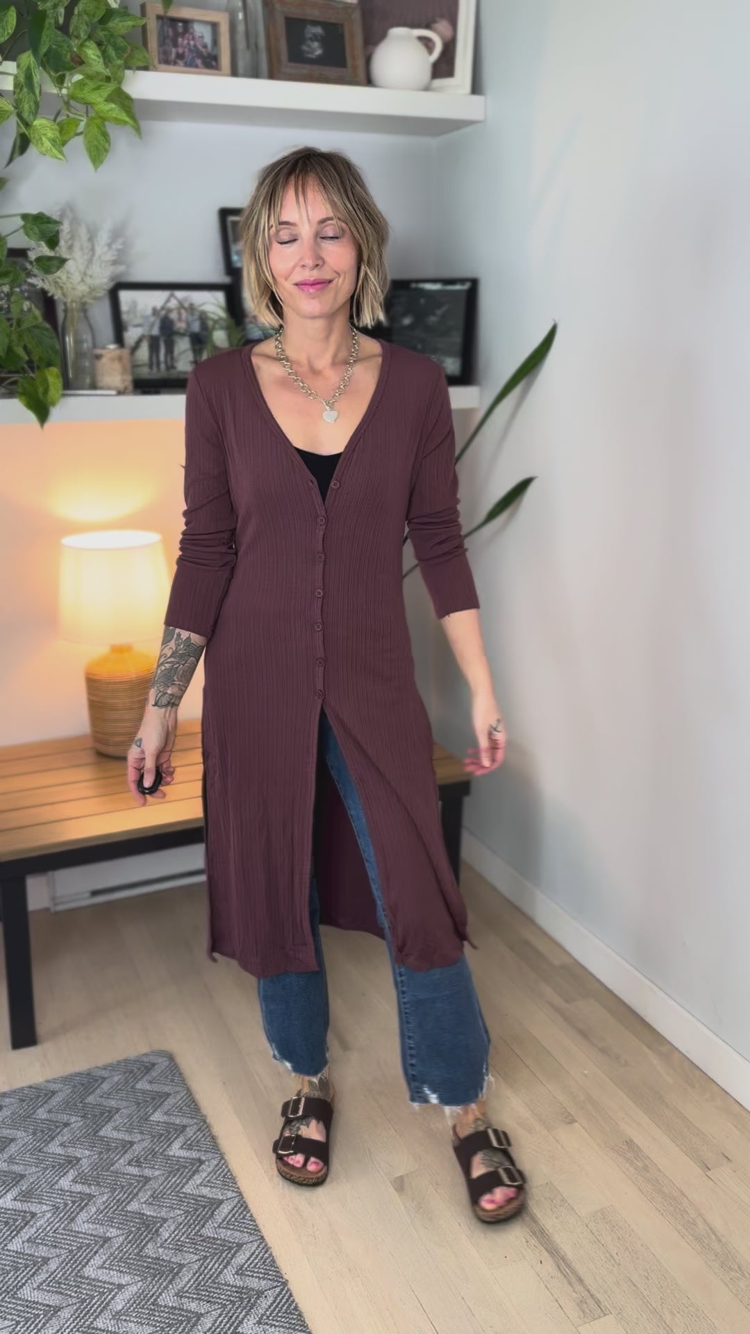 Tina Ribbed Button Cardigan- MAUVE