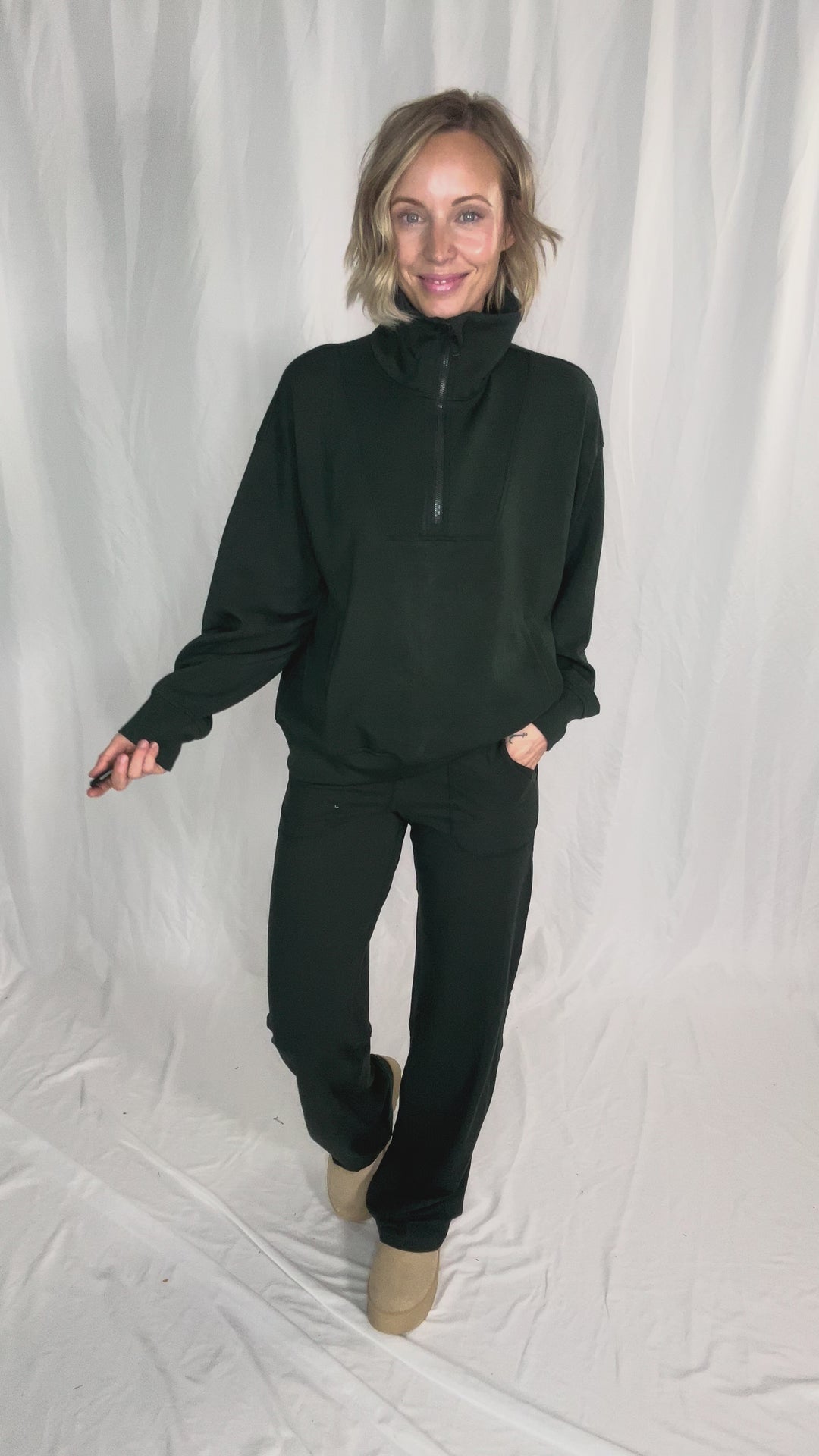 Everett Modal 1/2 Zip Mock Neck Pullover- REGENCY GREEN