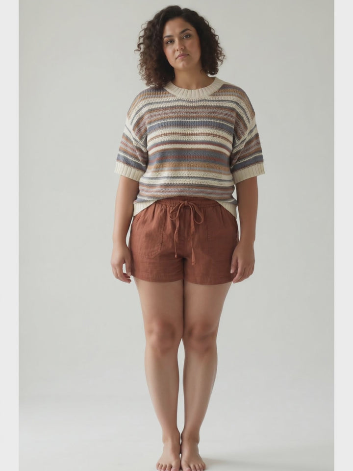Peachy Multi Stripe Short Sleeve Knit Top
