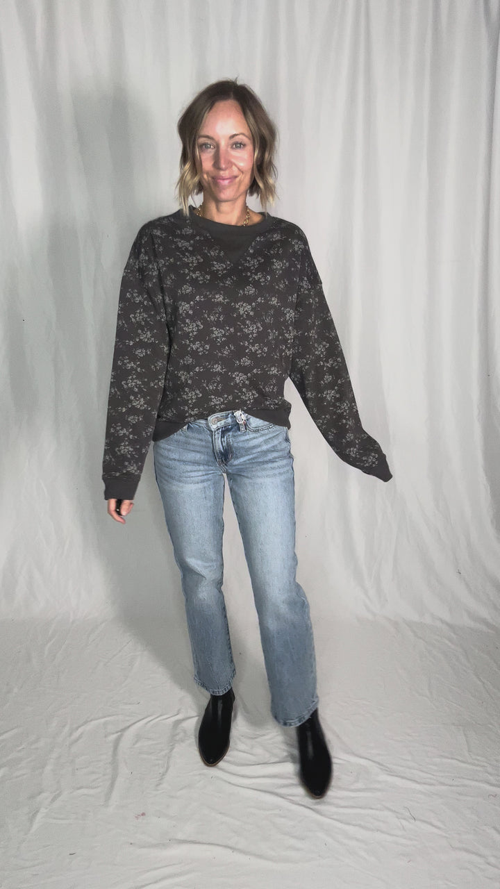 Petal Vintage Ditsy Floral Print Crewneck- ASH