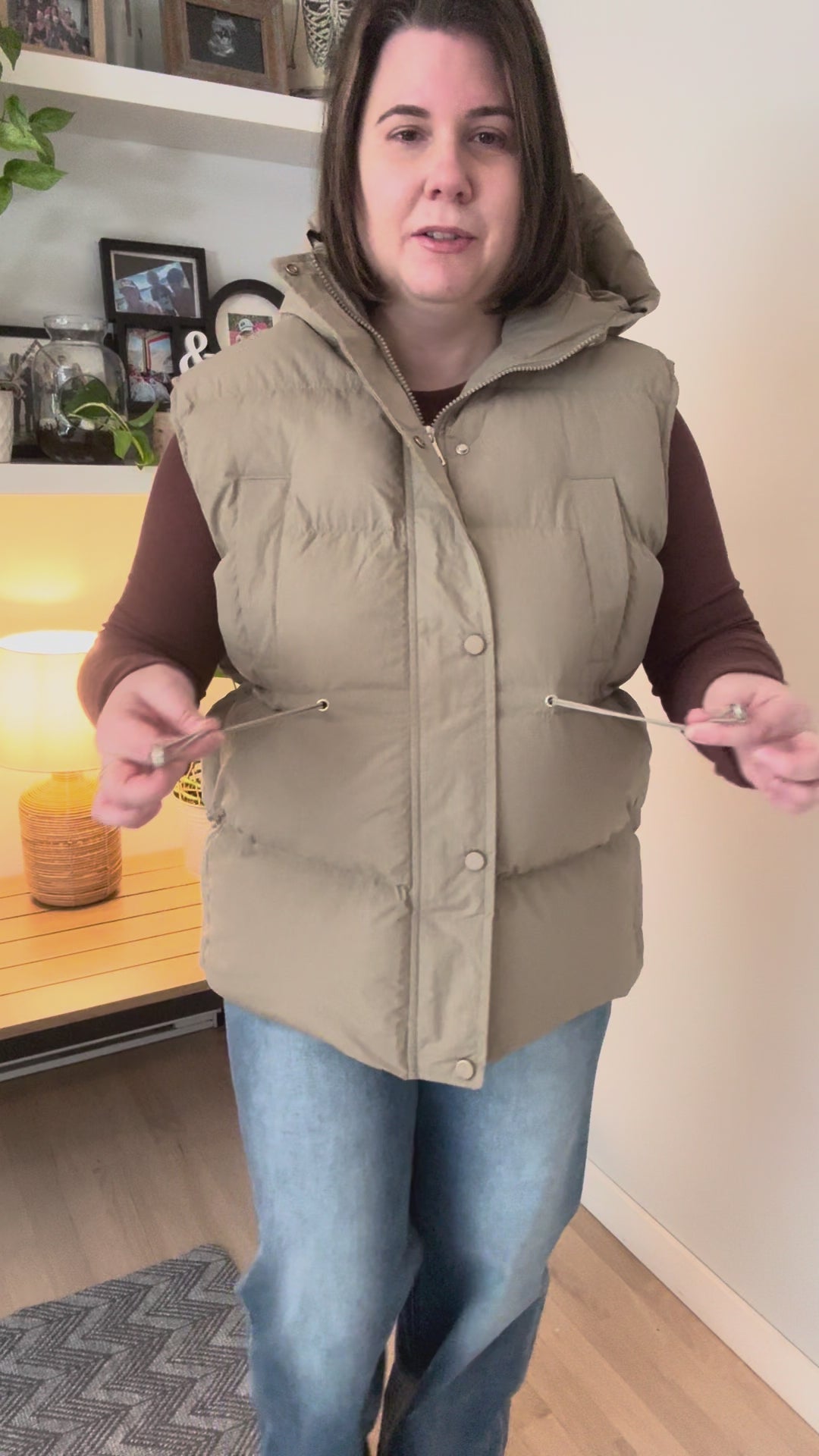 Canyon Hooded Puffer Vest- TAUPE