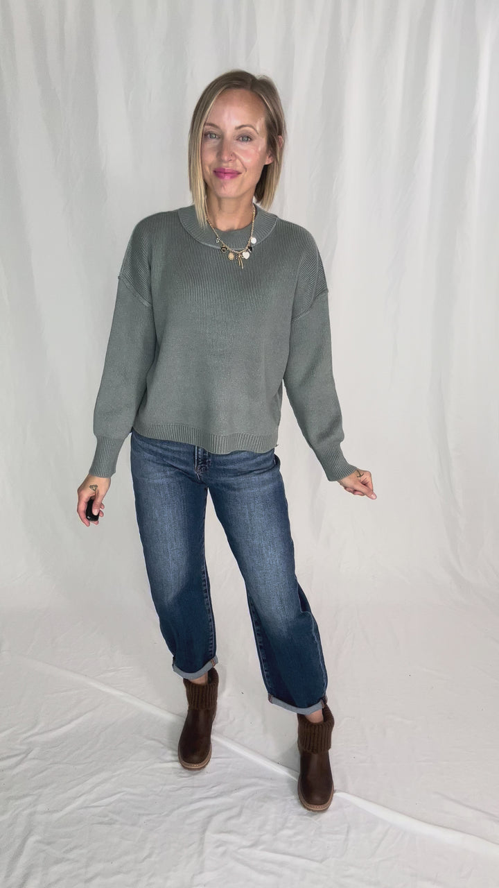 Harvest Drop Shoulder Sweater- TEAL