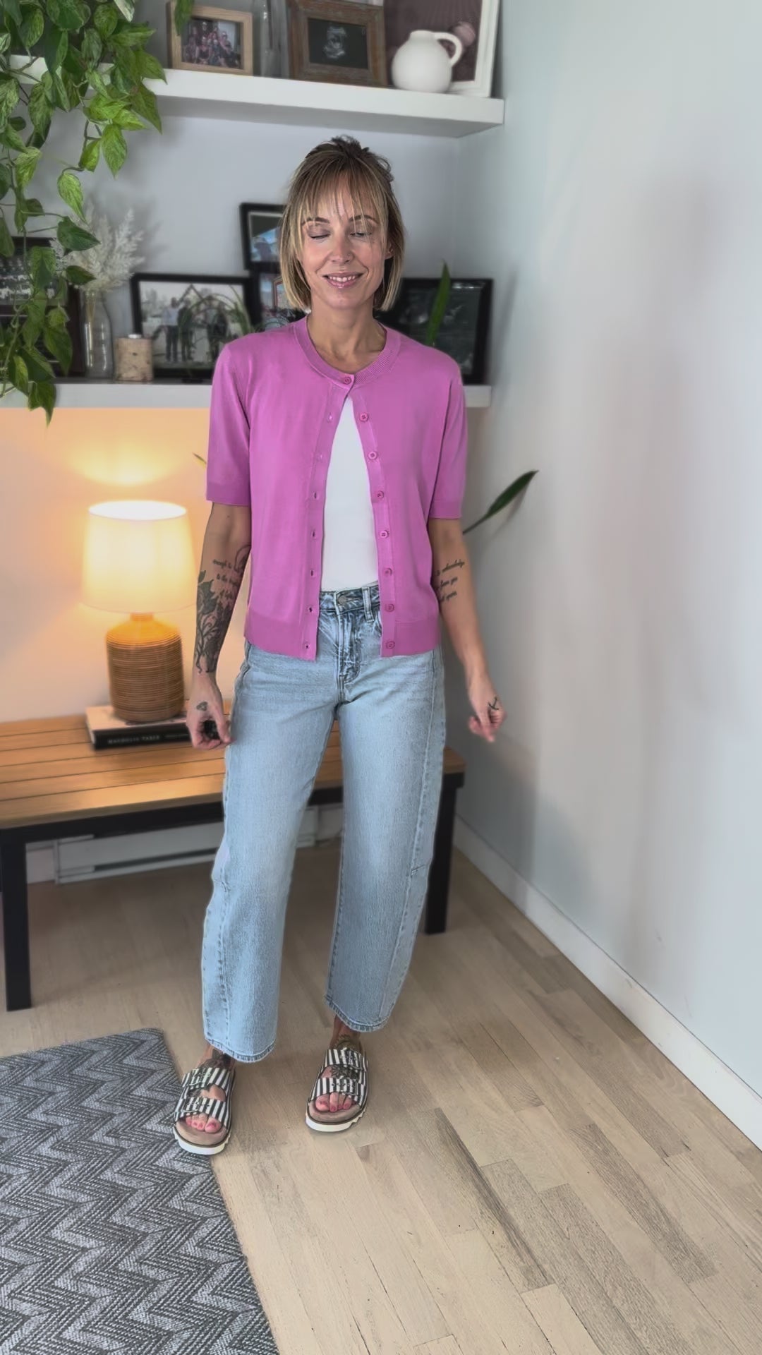 Geri Button Down Knit Top- PINK-FINAL SALE