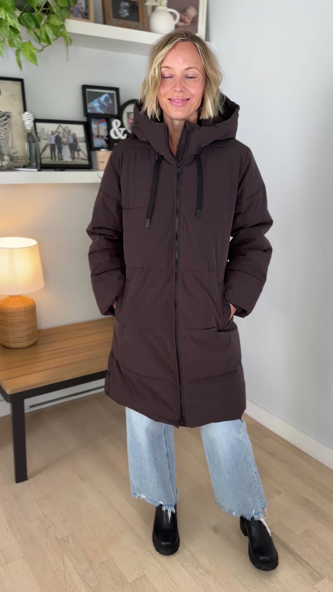 ONLY Blair Long Hooded Puffer Jacket- CHOCOLATE