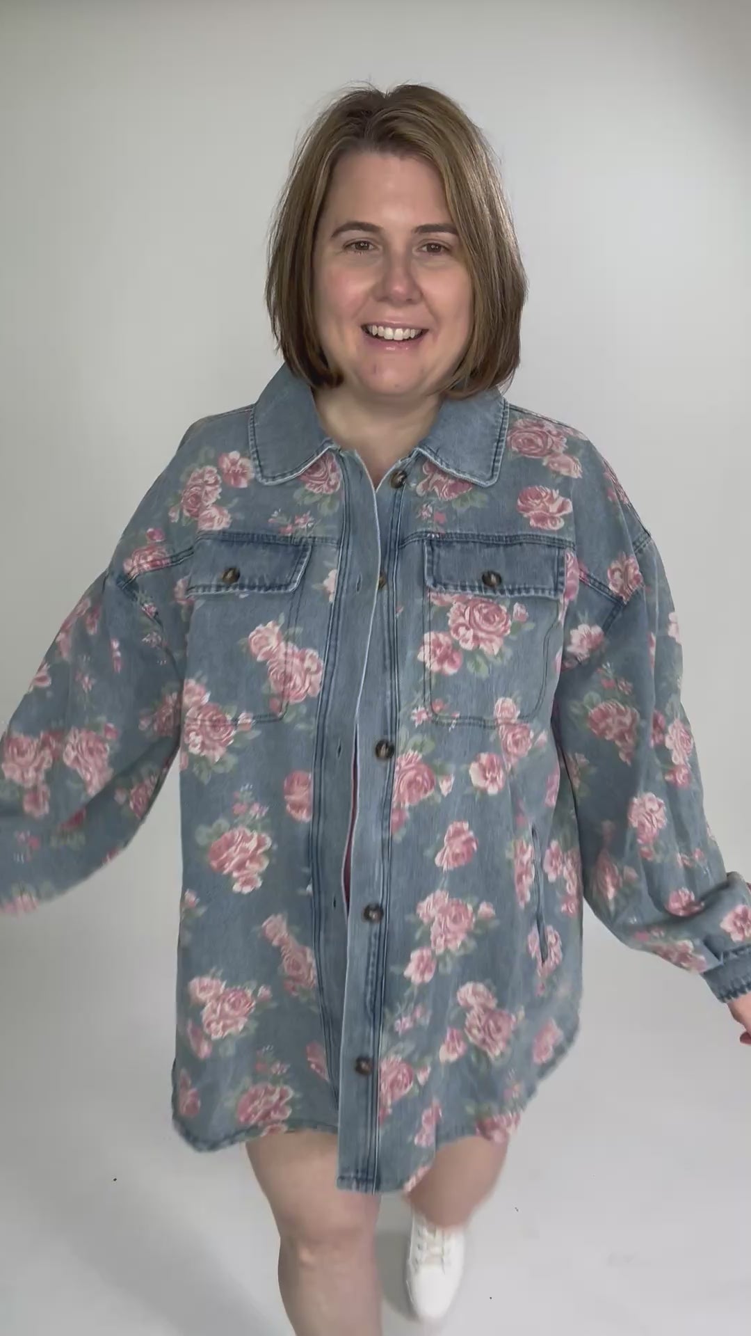 Shylah Floral Print Washed Denim Shacket- LIGHT