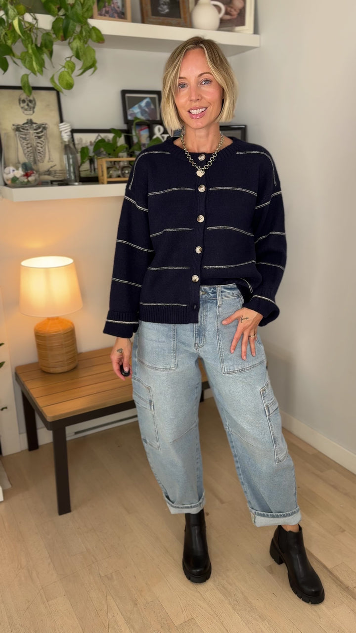 Copper Button Down Cardigan- NAVY MULTI