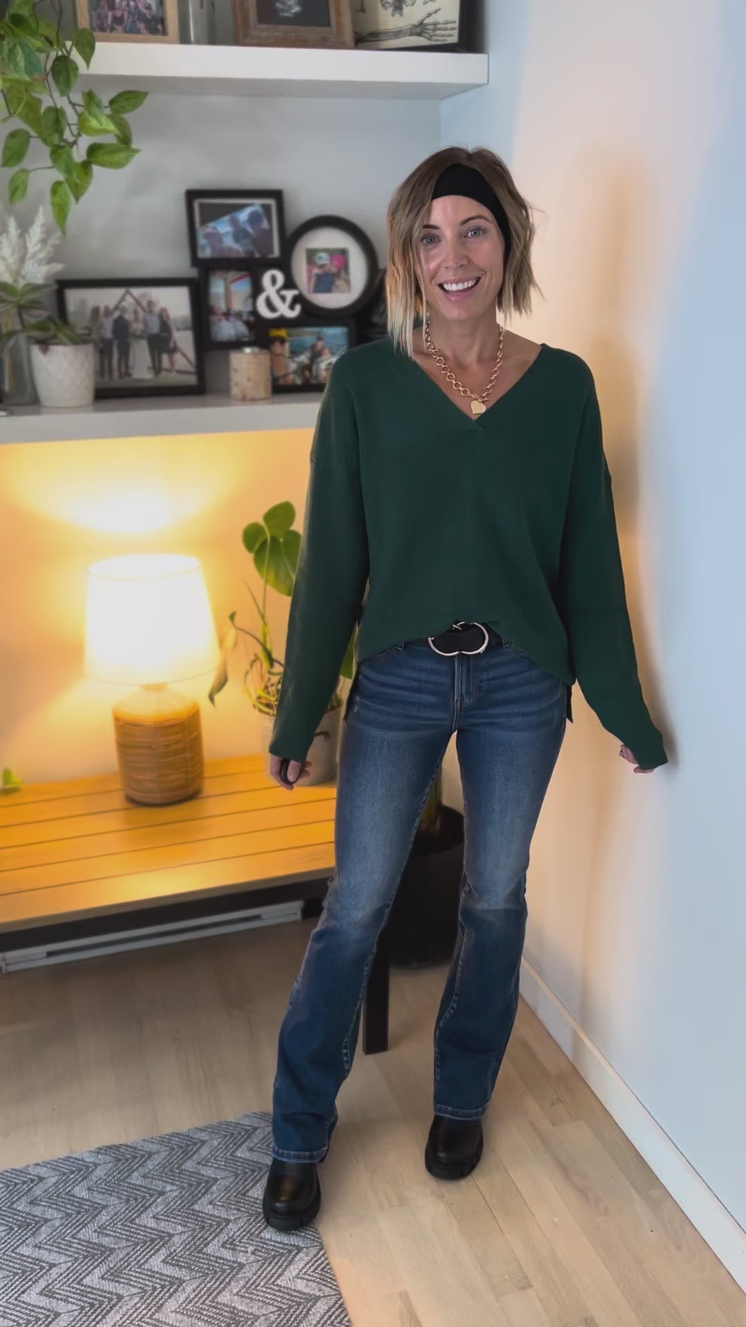 Jillian Knit V-Neck Drop Shoulder Sweater- TEAL GREEN-FINAL SALE