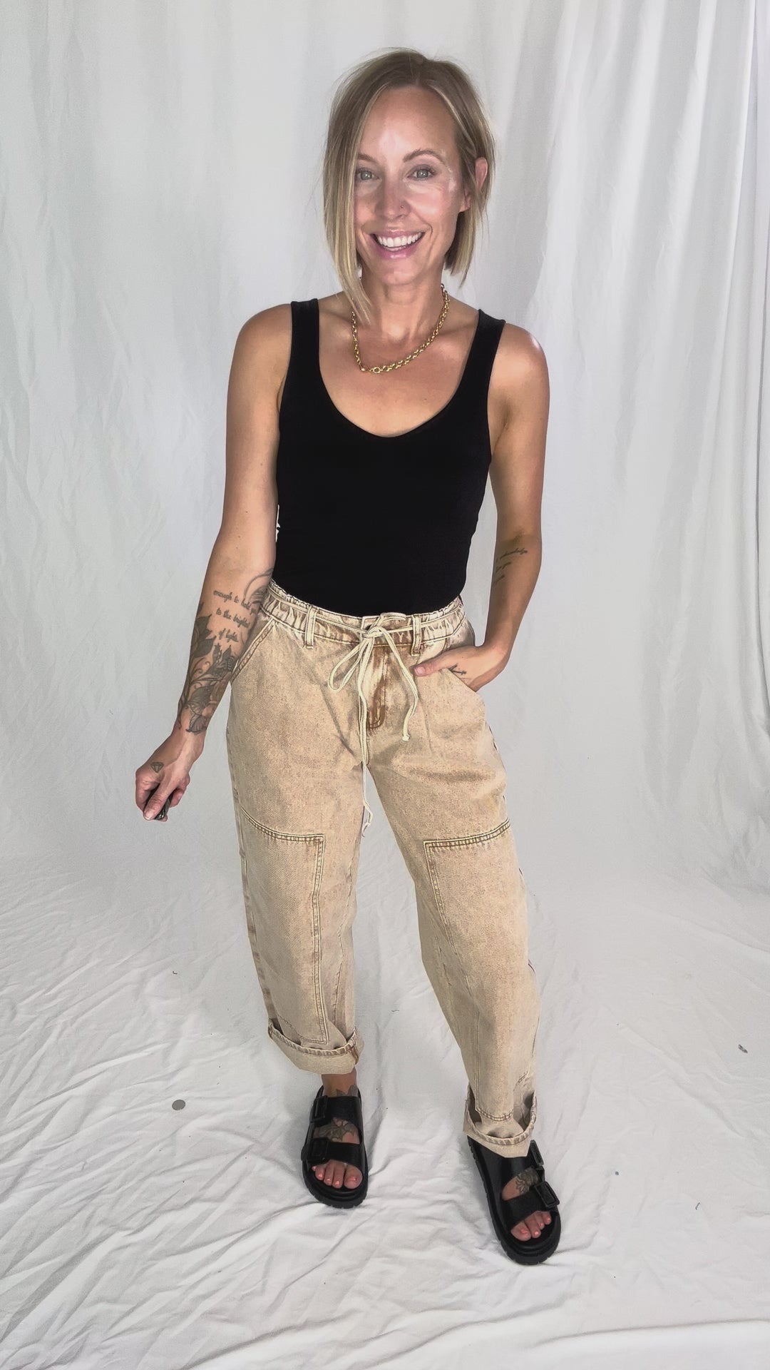 Jazz Colour Washed Barrel Fit Pants- TAN WASH-FINAL SALE*L*