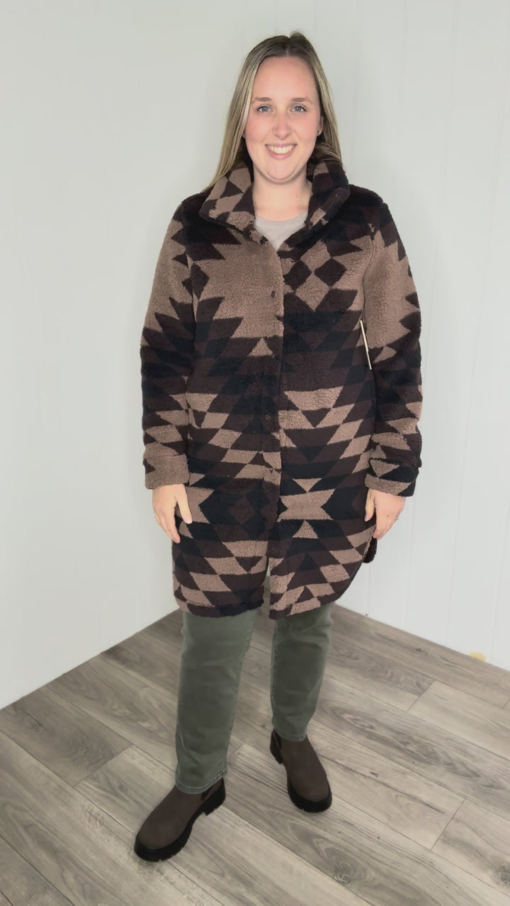 Ainsley Longline Sherpa Jacket- COFFEE BEAN
