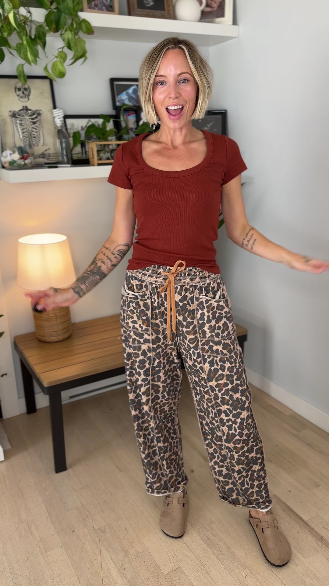 Amery Printed Barrel Pant- LEOPARD