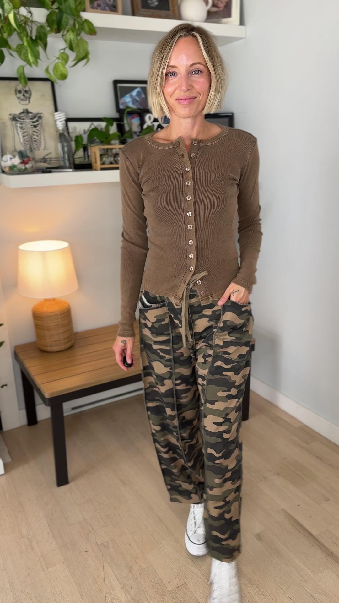 Dottie Button Front Long Sleeve- BROWN