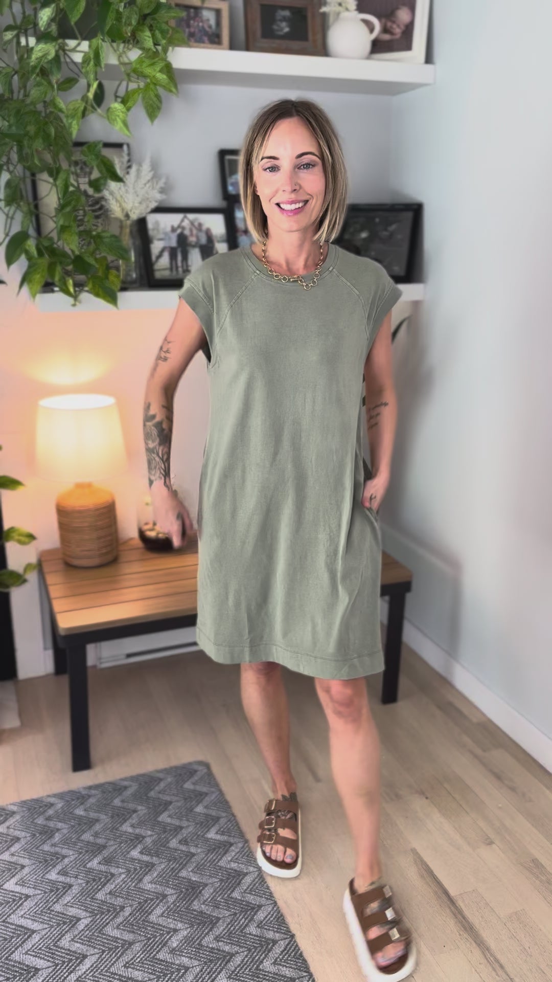 Nalu Washed Cap Sleeve Cotton Dress- OLIVE-FINAL SALE
