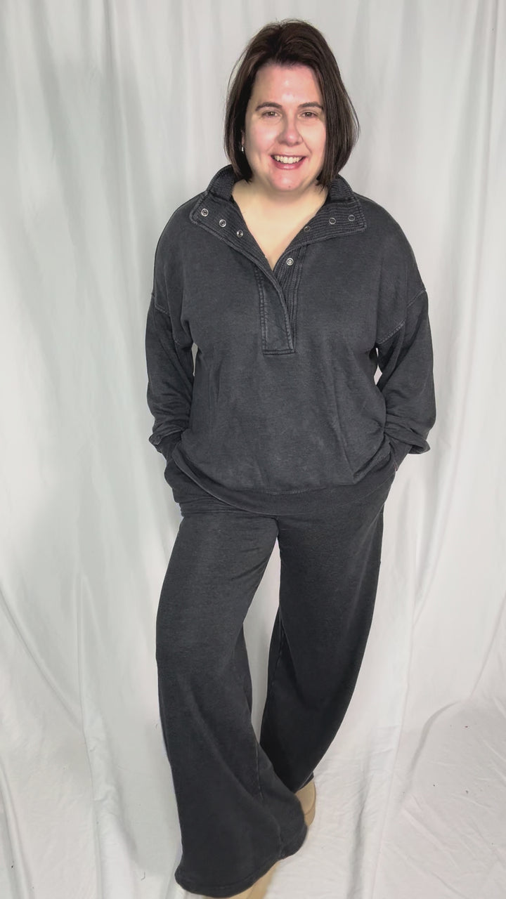 Margot Waffle Contrast Pant- WASHED BLACK